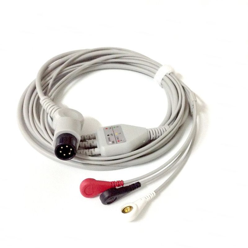 Mindray PM7000 PM8000 PM9000 MEC1000 MEC2000 6 pins one-piece 3 lead ecg cable snap on terminal